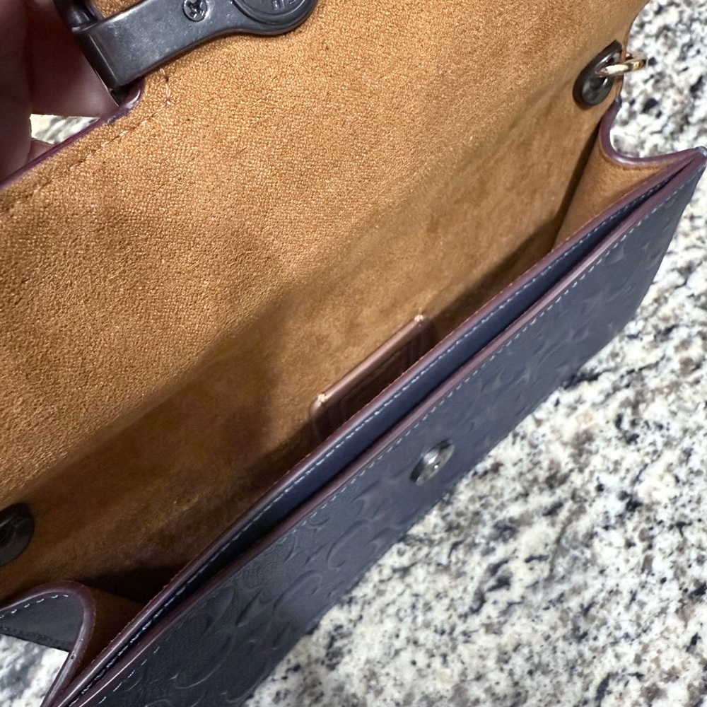 Coach Dark Blue Embossed Clutch with Gold Accents - Picture 5 of 5